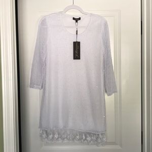 Long White Top with Embroidered Accents